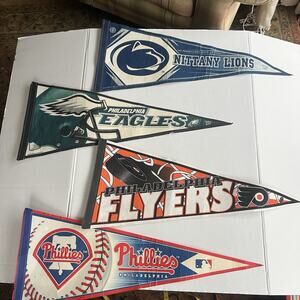 Vtg Philly Sport Teams Full Sized Pennant Lot of 4 Phillies, Eagles,Flyers,PSU